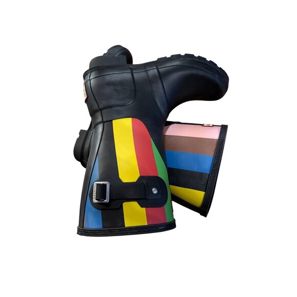 Hunter Women's Black Multi Striped Rain Boots - Size 7 US - New - Picture 14 of 14